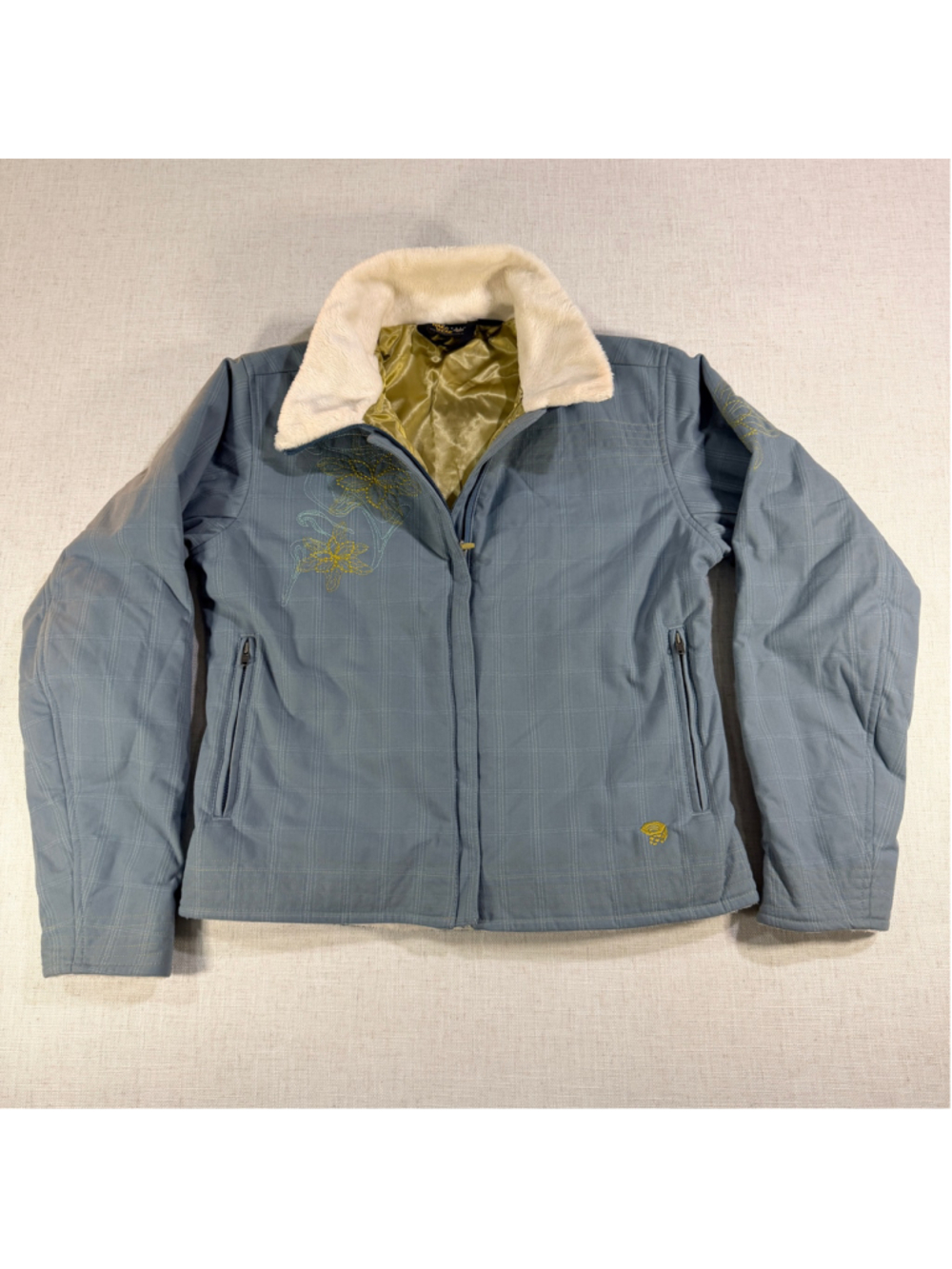 Mountain Hardwear Women's Supplex Jacket Small Faux Fur Floral Blue Plaid
